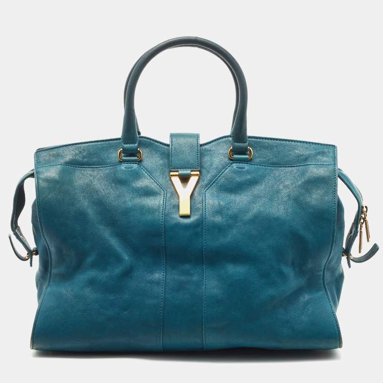 Yves Saint Laurent Teal Green Leather Large Cabas Chyc Tote Yves Saint ...