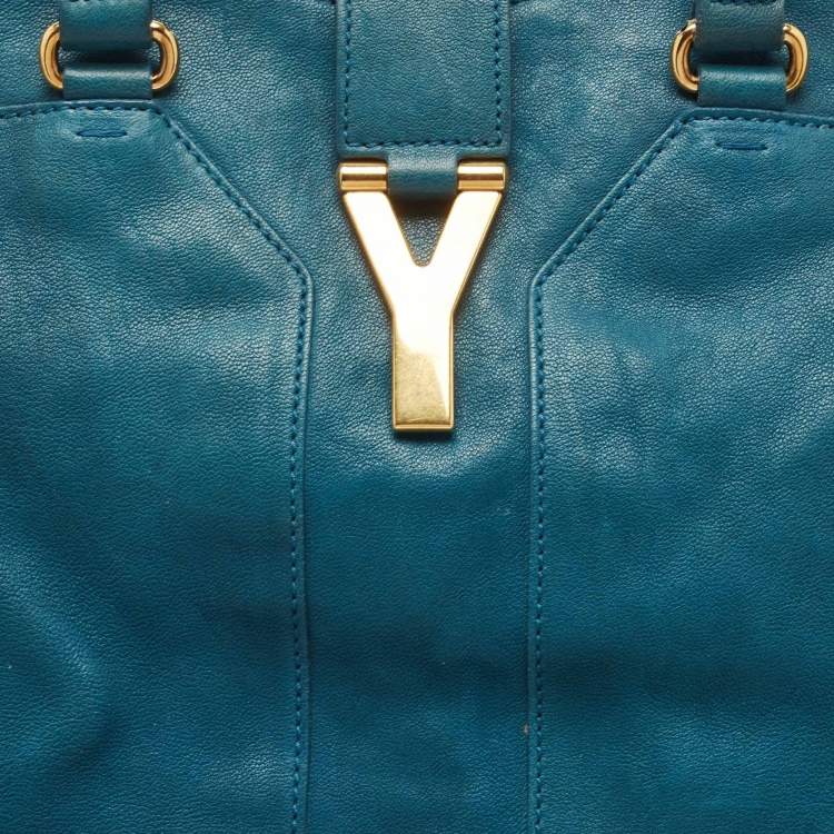 Pre Owned Yves Saint Laurent Teal Green Leather Large Cabas Chyc Tote
