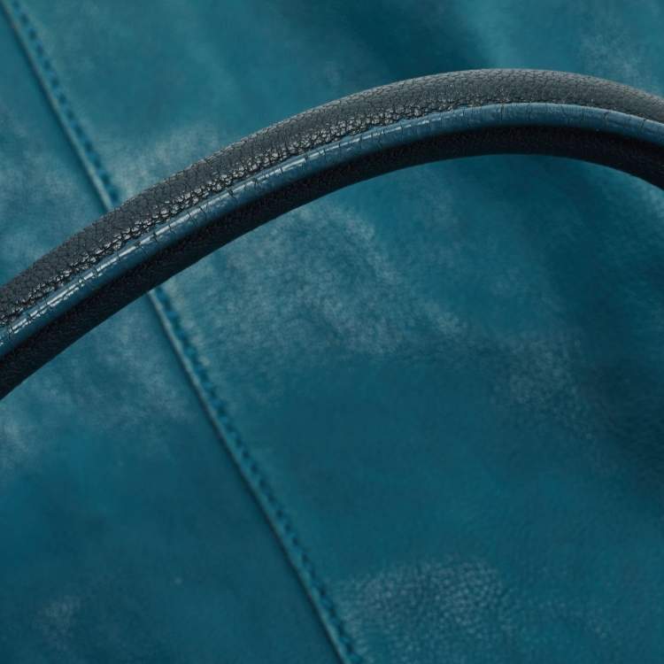 Pre Owned Yves Saint Laurent Teal Green Leather Large Cabas Chyc Tote