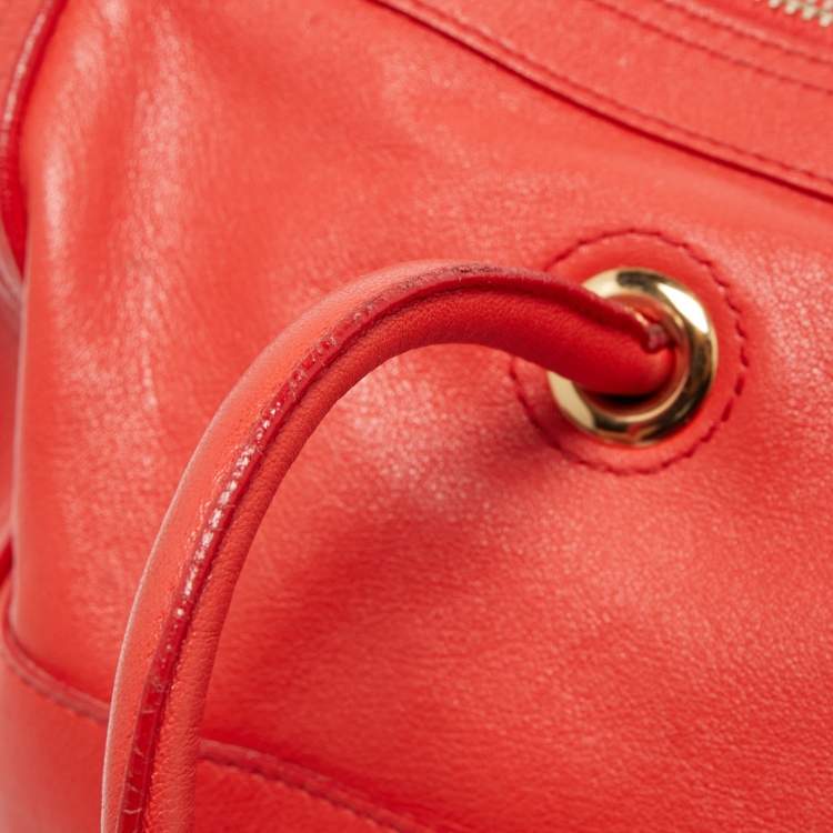 Pre Owned Yves Saint Laurent Red/Beige Leather Lucky Chyc Bowler Bag