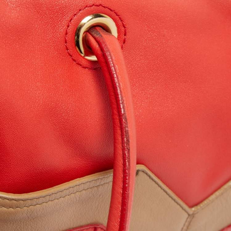 Pre Owned Yves Saint Laurent Red/Beige Leather Lucky Chyc Bowler Bag