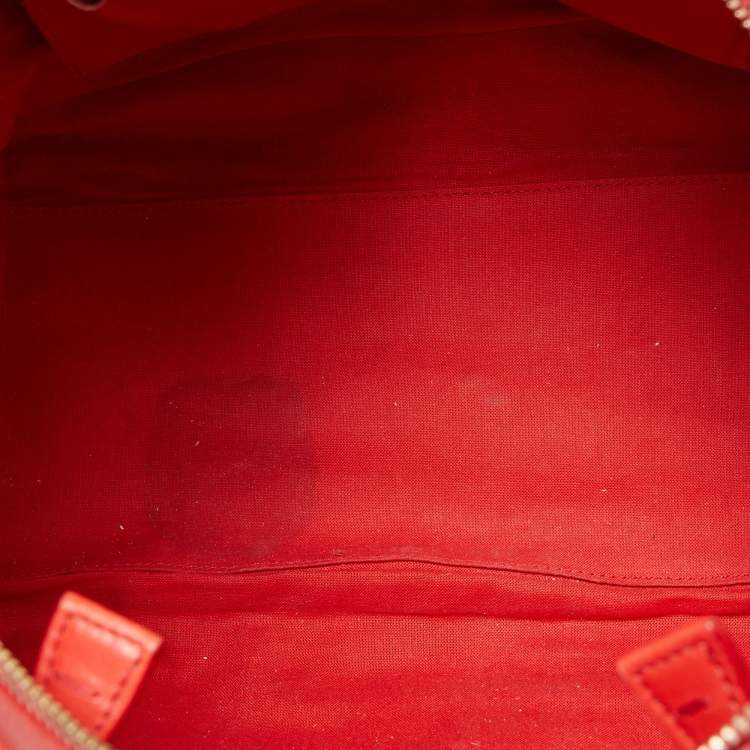 Pre Owned Yves Saint Laurent Red/Beige Leather Lucky Chyc Bowler Bag