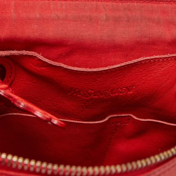 Pre Owned Yves Saint Laurent Red/Beige Leather Lucky Chyc Bowler Bag