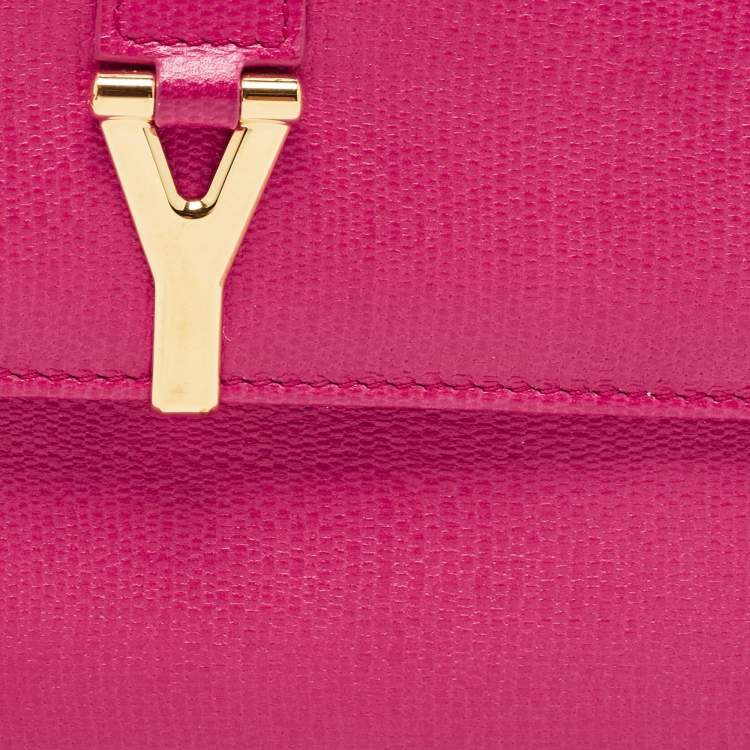 مملوكة مسبقًا Yves Saint Laurent Pink Leather Ligne Y Charm Flap Wallet 
