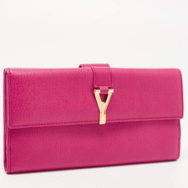 مملوكة مسبقًا Yves Saint Laurent Pink Leather Ligne Y Charm Flap Wallet 