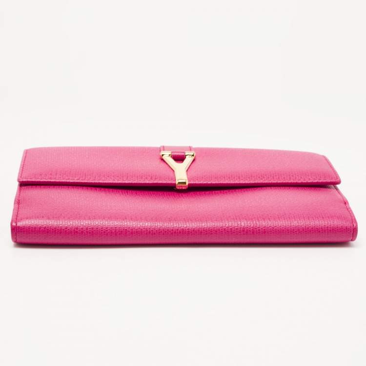 مملوكة مسبقًا Yves Saint Laurent Pink Leather Ligne Y Charm Flap Wallet 