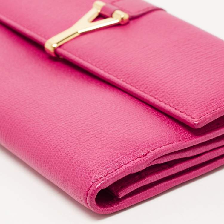 مملوكة مسبقًا Yves Saint Laurent Pink Leather Ligne Y Charm Flap Wallet 