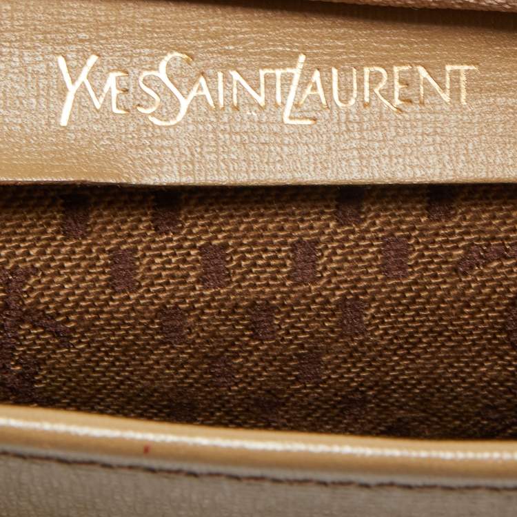 Pre Owned Yves Saint Laurent Beige/Olive Green Coated Fabric Zip Pouch