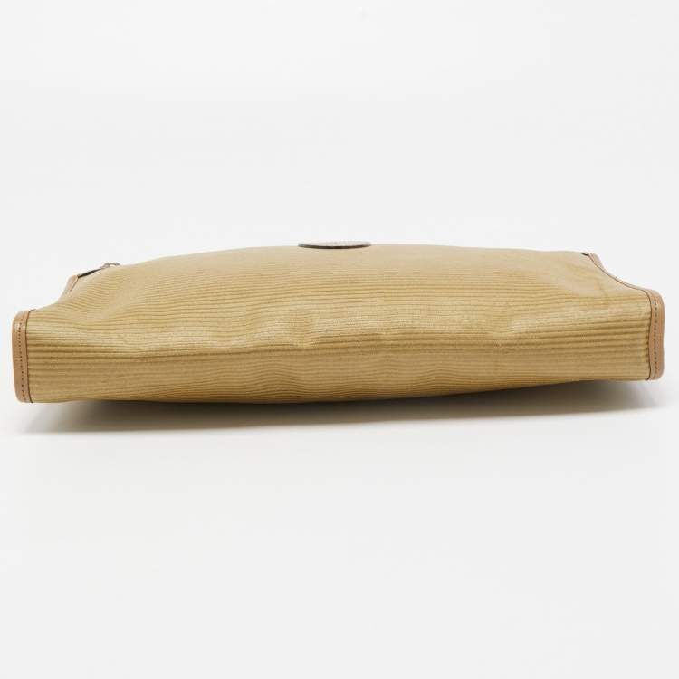 Pre Owned Yves Saint Laurent Beige/Olive Green Coated Fabric Zip Pouch