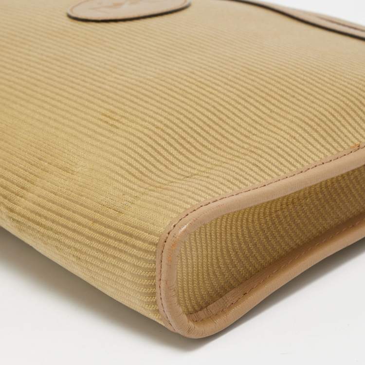 Pre Owned Yves Saint Laurent Beige/Olive Green Coated Fabric Zip Pouch