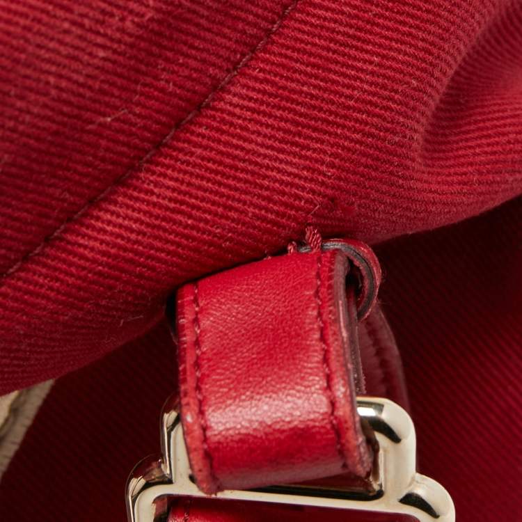 Pre Owned Saint Laurent Red/Gold Canvas and Leather Drawsting Kahala Tote 