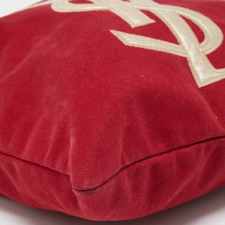 Pre Owned Saint Laurent Red/Gold Canvas and Leather Drawsting Kahala Tote 