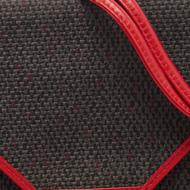Pre Owned Yves Saint Laurent Red/Grey Woven Coated Canvas and Leather Double Flap Crossbody Bag