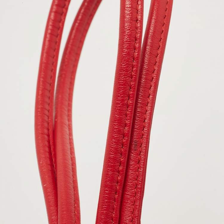 Pre Owned Yves Saint Laurent Red/Grey Woven Coated Canvas and Leather Double Flap Crossbody Bag