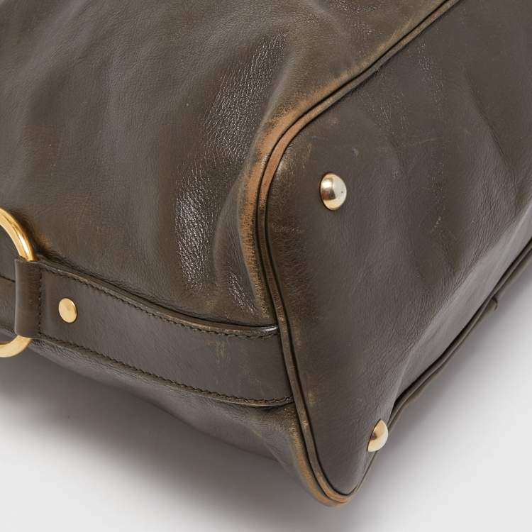 Pre Owned Yves Saint Laurent Dark Green Leather Oversized Muse Bag