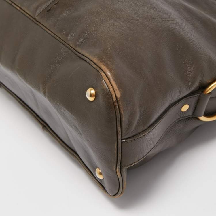 Pre Owned Yves Saint Laurent Dark Green Leather Oversized Muse Bag