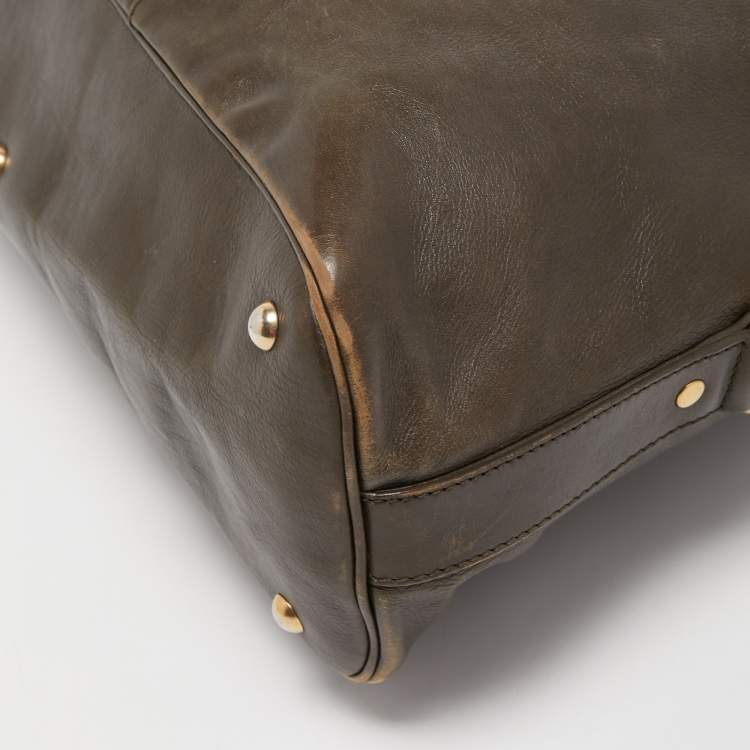 Pre Owned Yves Saint Laurent Dark Green Leather Oversized Muse Bag
