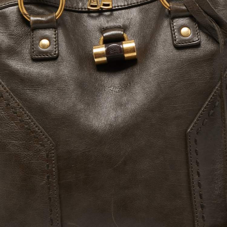 Pre Owned Yves Saint Laurent Dark Green Leather Oversized Muse Bag