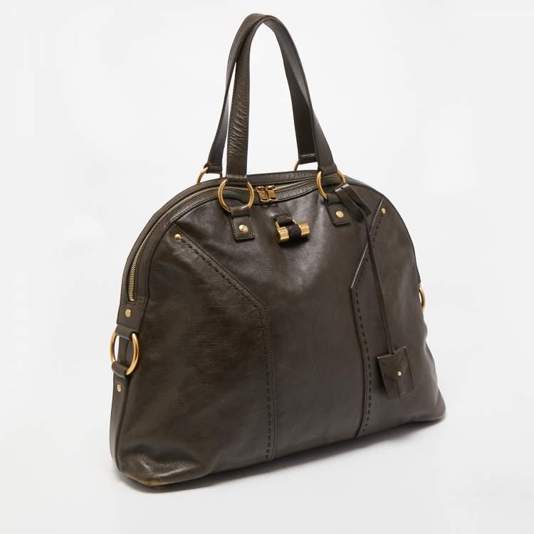Pre Owned Yves Saint Laurent Dark Green Leather Oversized Muse Bag