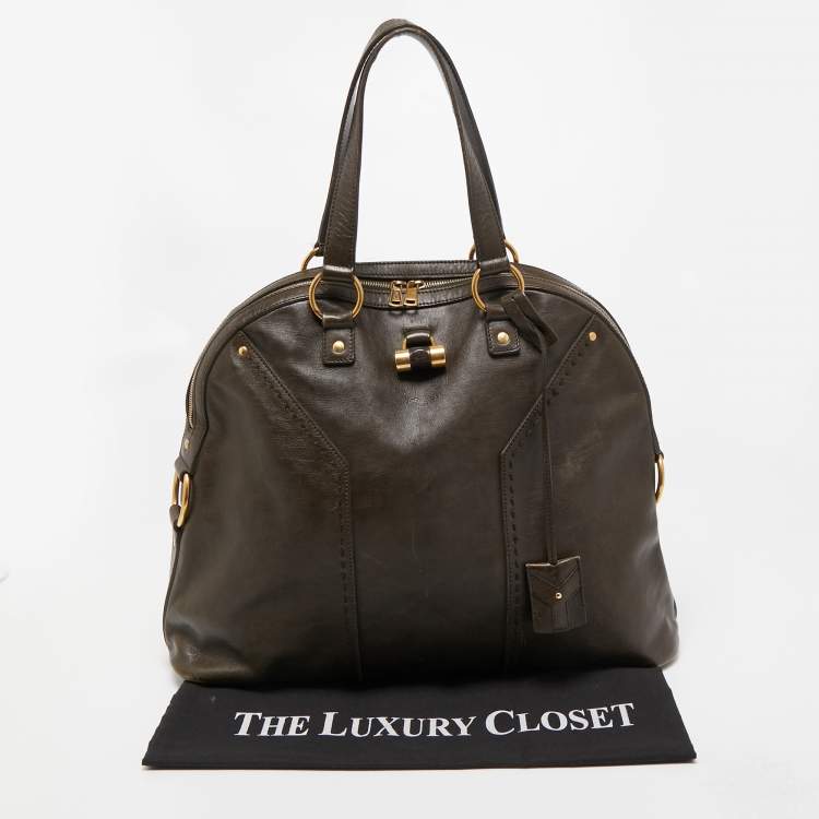 Pre Owned Yves Saint Laurent Dark Green Leather Oversized Muse Bag