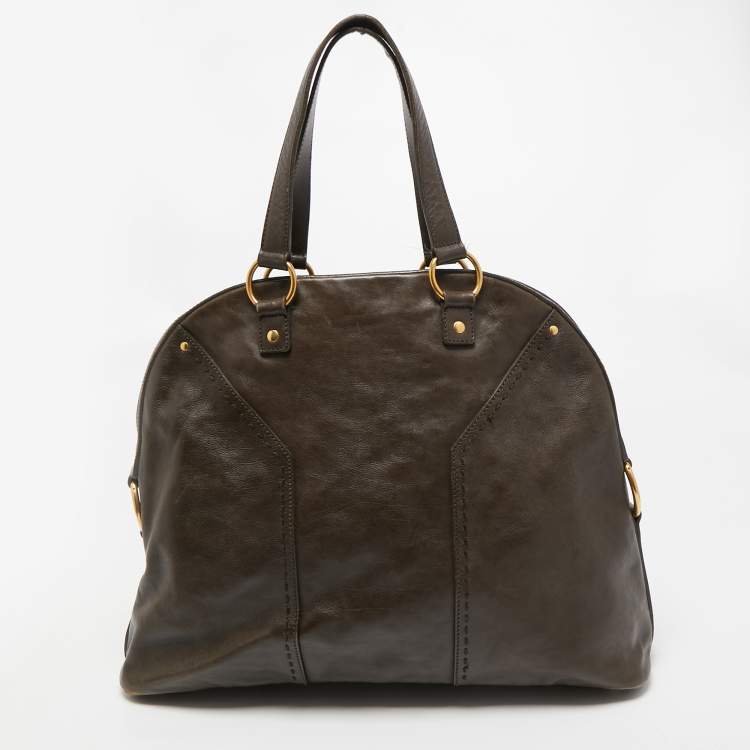 Pre Owned Yves Saint Laurent Dark Green Leather Oversized Muse Bag
