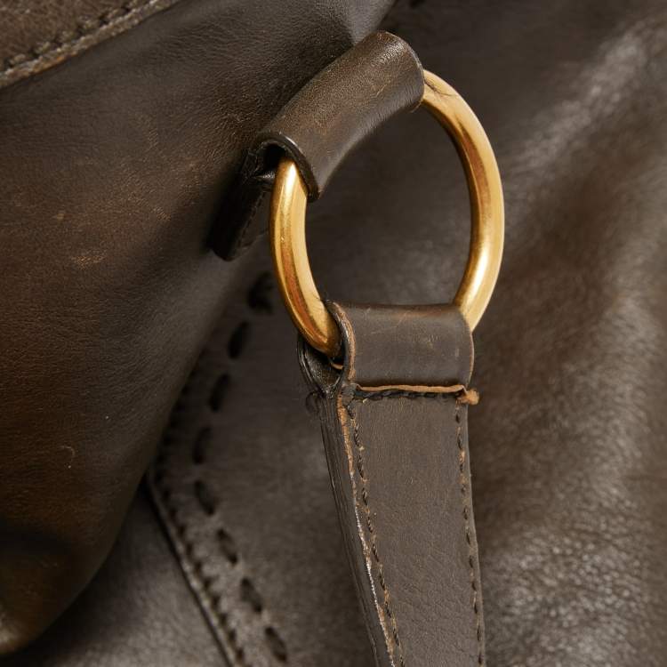 Pre Owned Yves Saint Laurent Dark Green Leather Oversized Muse Bag