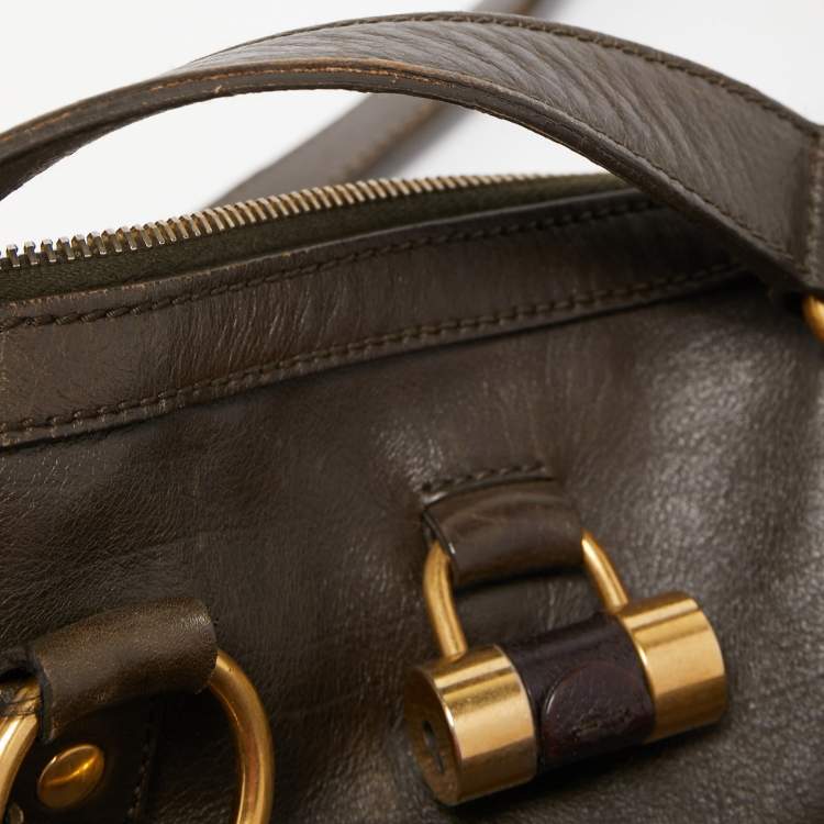 Pre Owned Yves Saint Laurent Dark Green Leather Oversized Muse Bag