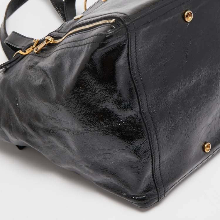 Pre Owned Yves Saint Laurent Black Patent Leather Large Downtown Tote