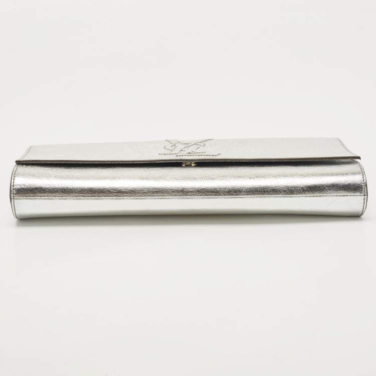 Pre Owned Yves Saint Laurent Silver Leather Belle De Jour Flap Clutch