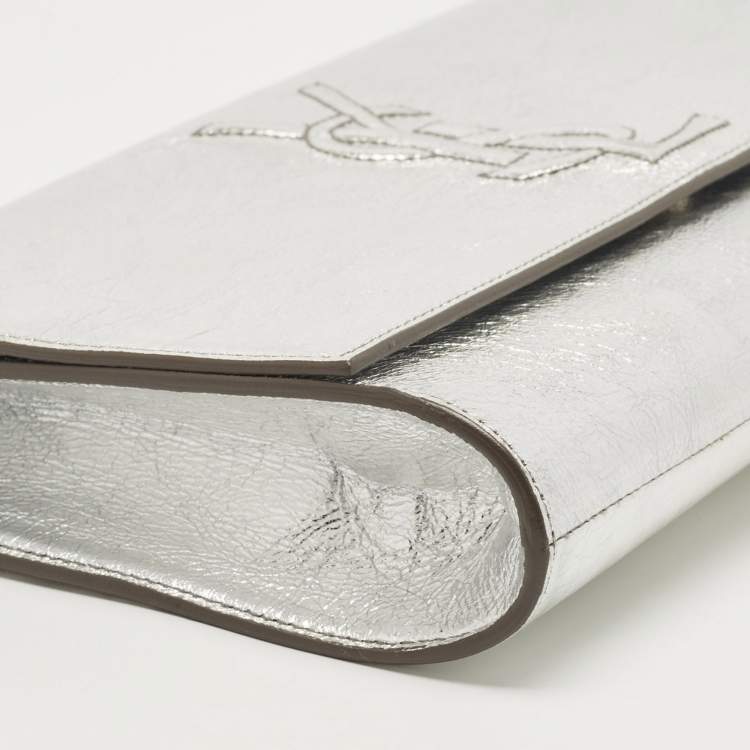Pre Owned Yves Saint Laurent Silver Leather Belle De Jour Flap Clutch