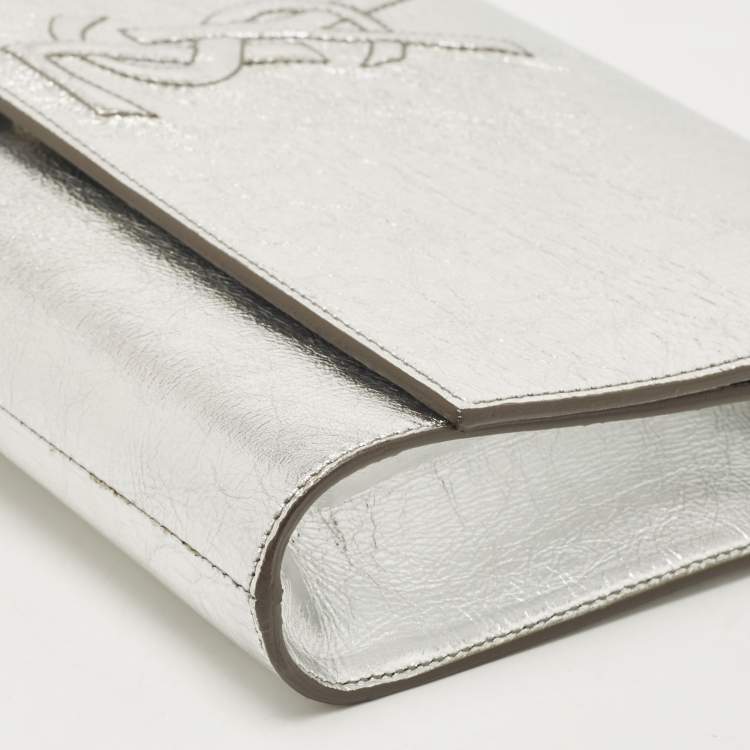 Pre Owned Yves Saint Laurent Silver Leather Belle De Jour Flap Clutch