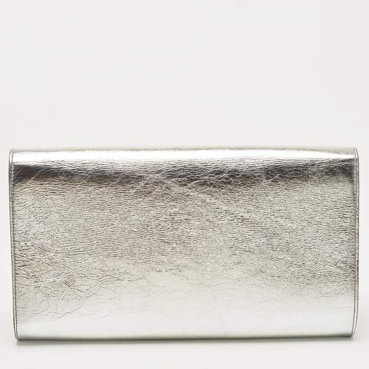Pre Owned Yves Saint Laurent Silver Leather Belle De Jour Flap Clutch