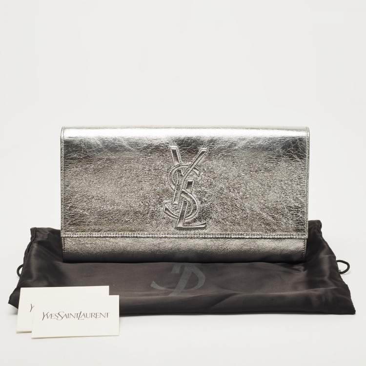 Pre Owned Yves Saint Laurent Silver Leather Belle De Jour Flap Clutch