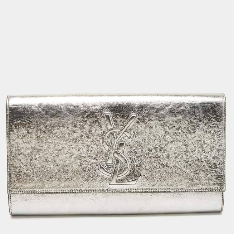 Pre Owned Yves Saint Laurent Silver Leather Belle De Jour Flap Clutch