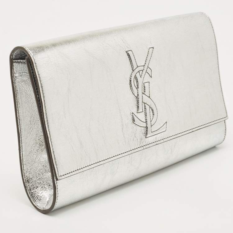 Pre Owned Yves Saint Laurent Silver Leather Belle De Jour Flap Clutch