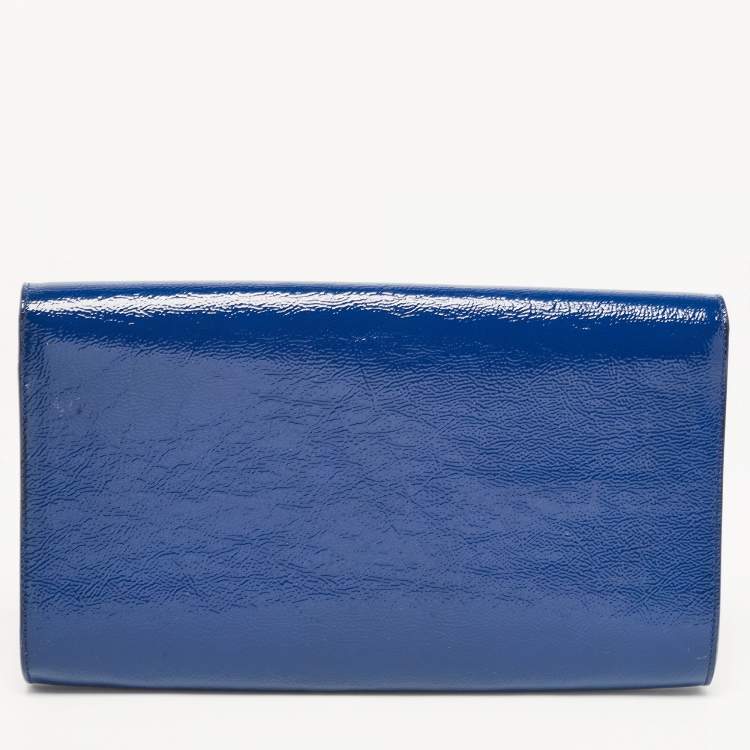 Pre Owned Yves Saint Laurent Blue Patent Leather Belle De Jour Clutch