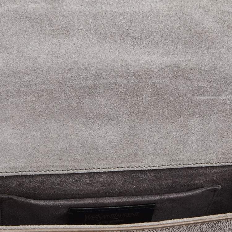 Pre Owned Yves Saint Laurent Grey Stingray Embossed Leather Sac Muse Clutch