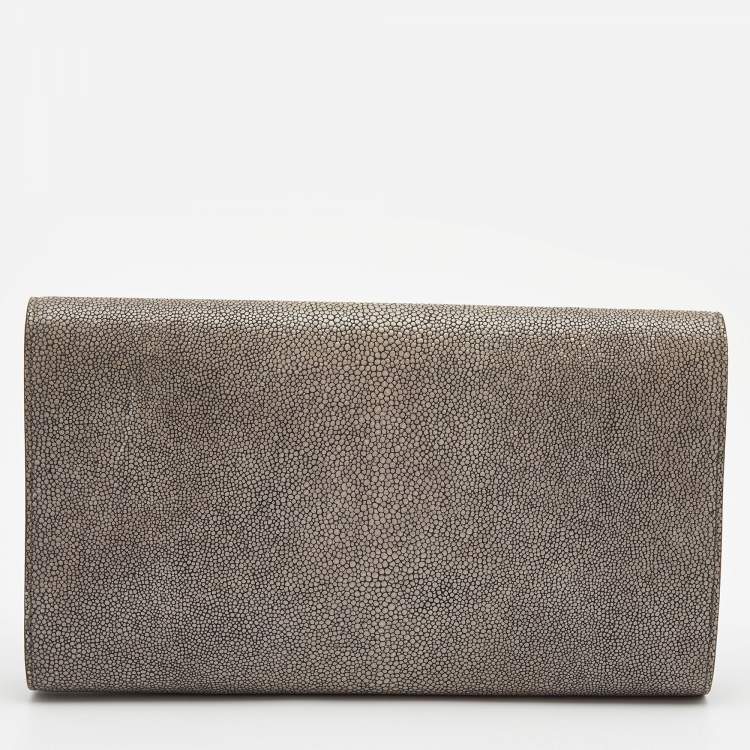Pre Owned Yves Saint Laurent Grey Stingray Embossed Leather Sac Muse Clutch