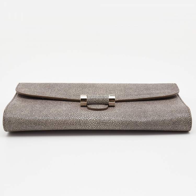 Pre Owned Yves Saint Laurent Grey Stingray Embossed Leather Sac Muse Clutch