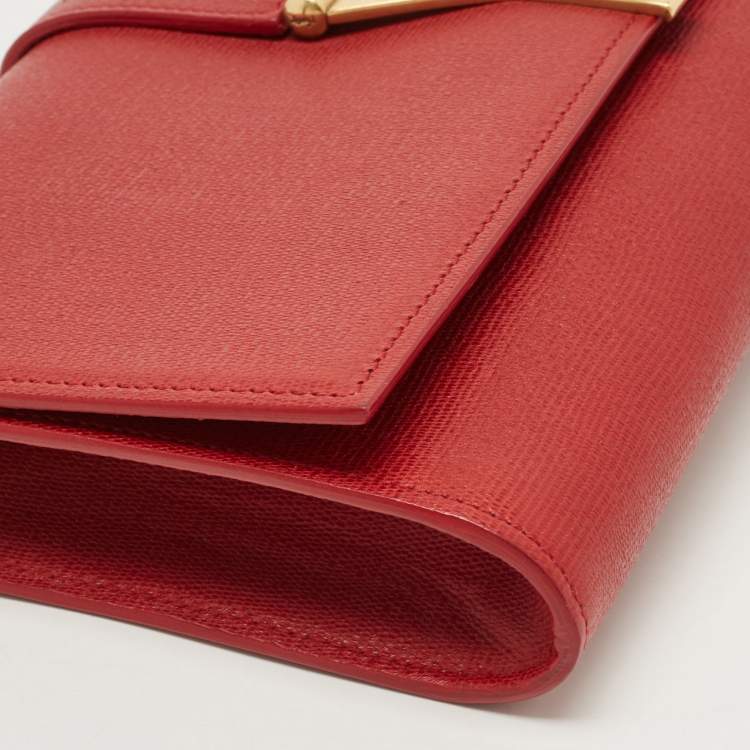 Pre Owned Yves Saint Laurent Red Leather Y-Ligne Clutch