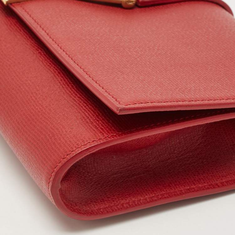 Pre Owned Yves Saint Laurent Red Leather Y-Ligne Clutch