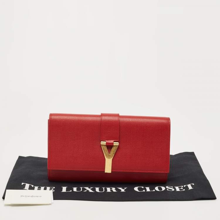Pre Owned Yves Saint Laurent Red Leather Y-Ligne Clutch