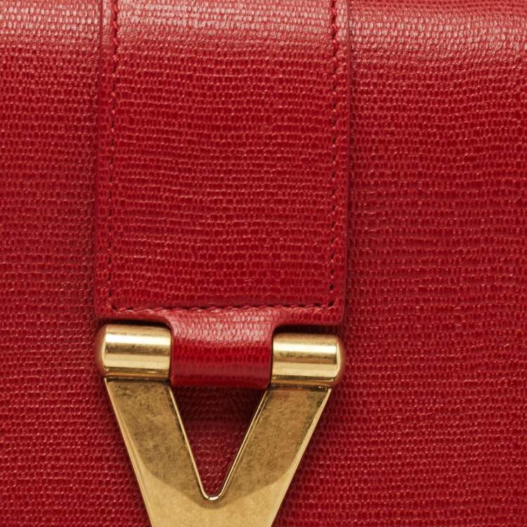 Pre Owned Yves Saint Laurent Red Leather Y-Ligne Clutch