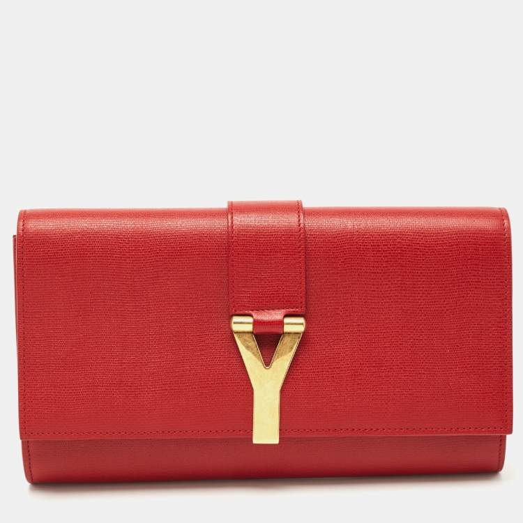 Pre Owned Yves Saint Laurent Red Leather Y-Ligne Clutch