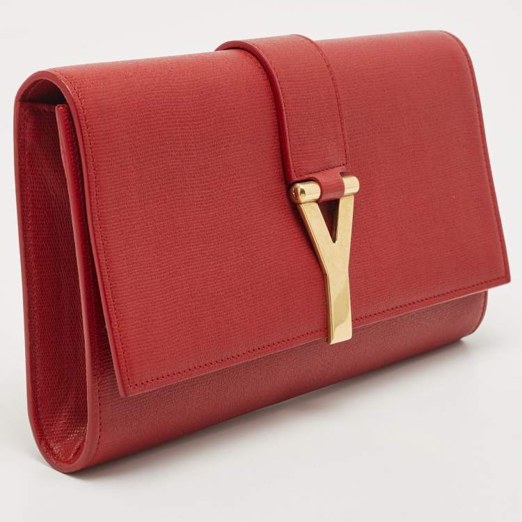 Pre Owned Yves Saint Laurent Red Leather Y-Ligne Clutch