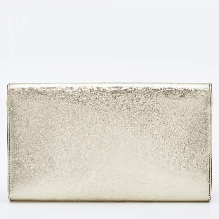 Pre Owned Yves Saint Laurent Gold Leather Belle De Jour Flap Clutch