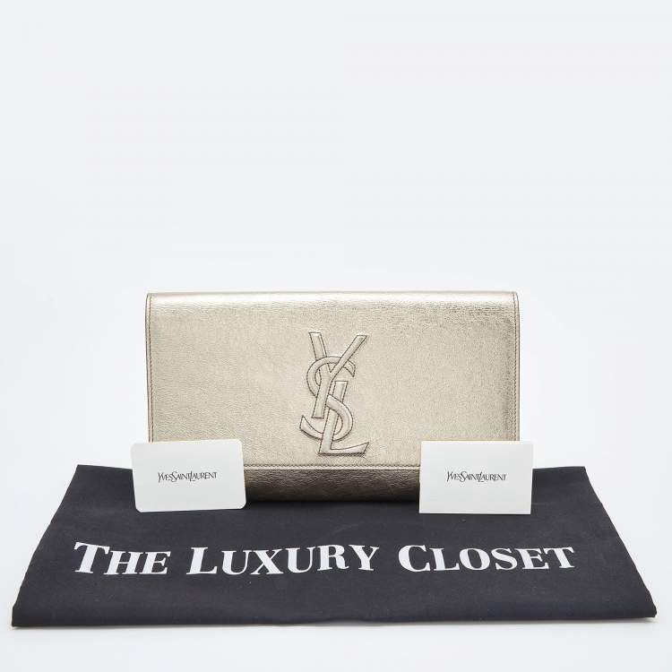 Pre Owned Yves Saint Laurent Gold Leather Belle De Jour Flap Clutch
