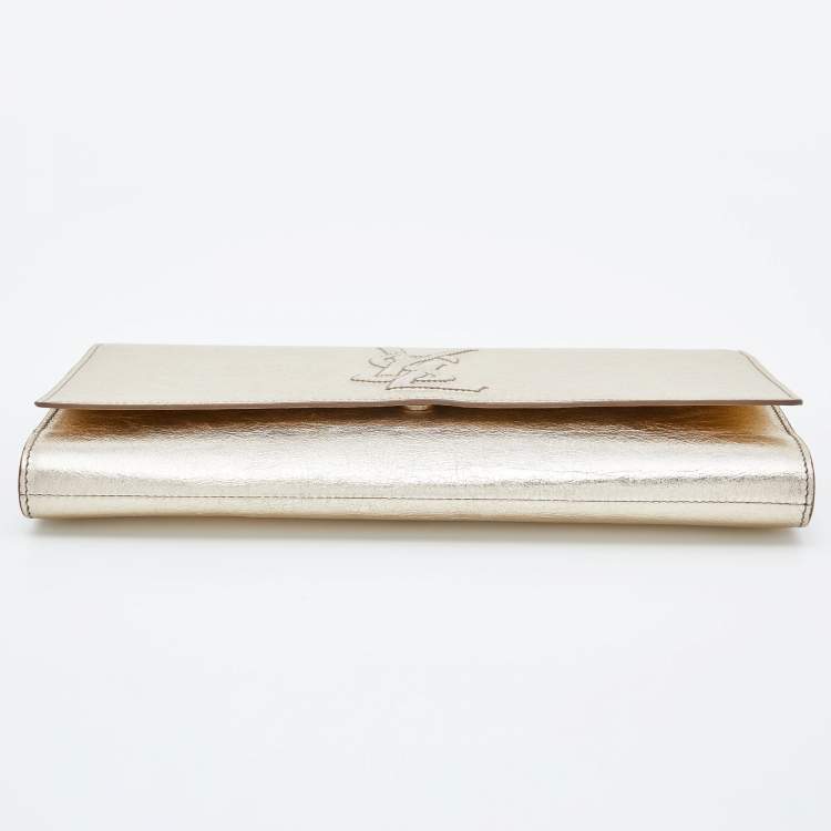 Pre Owned Yves Saint Laurent Gold Leather Belle De Jour Flap Clutch