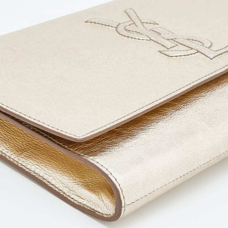 Pre Owned Yves Saint Laurent Gold Leather Belle De Jour Flap Clutch