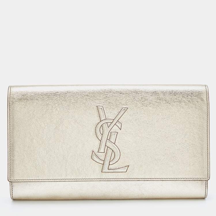 Saint Laurent Metallic Gold Leather Belle De Jour Flap Clutch